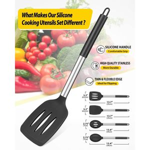 4-Piece Silicone Stainless Steel Cooking Utensils <b>Set</b> Heat Resistant Non-Stick BPA Free Dishwasher Safe - Product Image 2