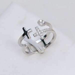 Anneau double en argent S925, anneau ouvert pour femme, anneau de vie avec perle de vermillon réglable, accessoires, support vide 267 - Product Image 2