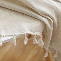 Nappe ronde en polyester et lin de couleur unie avec pompons, élégante pour la maison, la salle à manger, les événements, vente directe d'usine