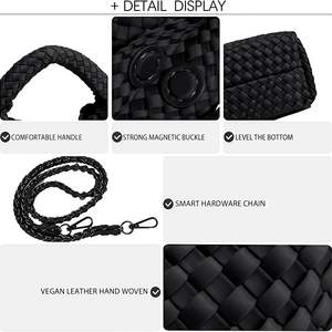 Sac à main de luxe à poignée supérieure, en toile tissée, unisexe, doublure en cuir véritable, capacité 3L+, mode, bandoulière unique - Product Image 5