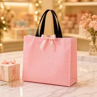Sac cadeau rose non tissé avec nœud en satin, sac fourre-tout décoratif réutilisable pour baby shower, bridal shower, fête, vente en gros