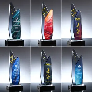 كأس كريستال ملون مخصص لوحات جوائز فارغة درع محفور بالليزر كأس جوائز كريستال هدية جوائز الأحداث الرياضية