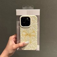 Casing HP INS Yellow Bow untuk iPhone 14 15 16 17 Pro Max, Pelindung Anti Benturan Kulit Coque, Penutup Belakang Lembut Funda