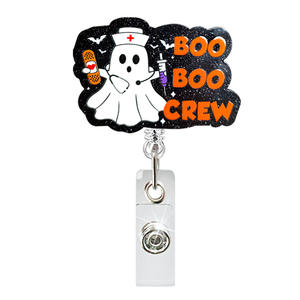 Nueva colección de Halloween con purpurina acrílica, carrete de insignia giratoria retráctil de gato calabaza espeluznante - Product Image 6