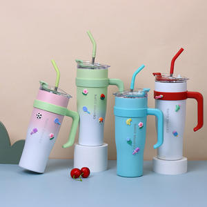 Gourde isotherme en acier inoxydable de 40 oz avec paille, bouteille d'eau portable, tasse de voyage isolée avec poignée pour voiture, flasque sous vide - Product Image 1