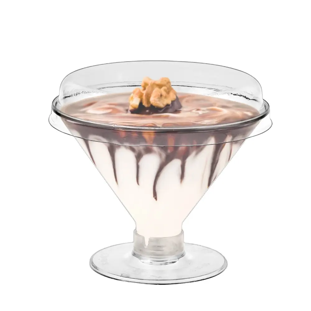 Round Plastic Clear dessert cups glass with lids 5 oz Martini Cocktail Glasses wine pudding Cups Short Stem Unbreakable cups