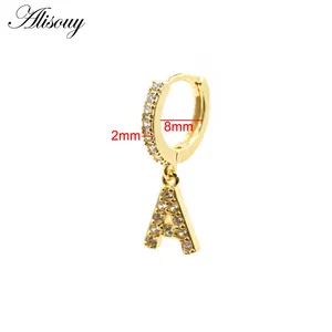 Alisouy 2 chiếc Khuyên tai vòng màu vàng thời trang khuyên tai Vòng treo 26 chữ cái ban đầu HipHop cho nam nữ trang sức xu hướng