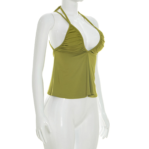 Viviblook C26TP117 Chaleco de Verano para Mujer, Nuevo, Sexy, Casual, de Color Sólido, Sin Mangas, con Cordones, Plisado, para Damas - Product Image 3