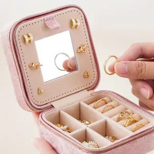 Bijou en cuir personnalisé de bonne qualité étui à bijoux en velours de luxe portable rangement de voyage organisateur en miroir boîtes à bijoux