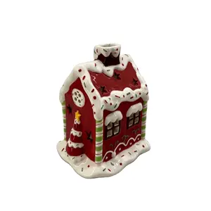 手绘陶瓷圣诞村屋茶灯支架