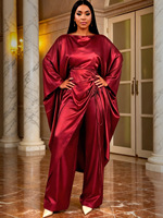 Ensemble en satin avec cordon de serrage, manches chauve-souris amples, pantalon de fête, vente en gros, direct usine, ensemble deux pièces en dentelle pour fête, robe africaine