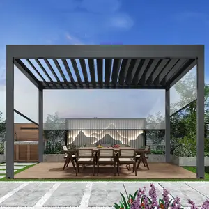 Hurricane Metal Louvered atap stabil di bawah bentuk naungan matahari bingkai logam halaman taman luar ruangan pavilion louver Pergola