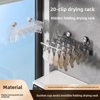 Étagère à chaussettes en aluminium à ventouse, invisible, rétractable, pliable, multifonctionnelle, séchoir à chaussettes à 20 pinces, rangement, vente en gros