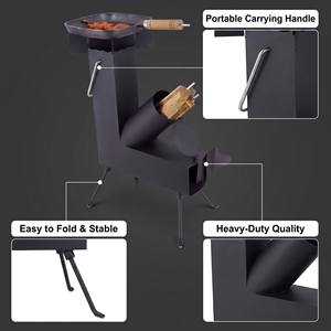 <span class=keywords><strong>Estufa</strong></span> de Leña Portátil en Forma de <span class=keywords><strong>L</strong></span> con Sartén Antiadherente, Tres Patas Ajustables, para Exteriores y Patio - Product Image 2