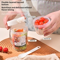 Dubbellaagse minimalistische saladebeker, draagbare fruit- en groentebeker met vork en deksel, yoghurt- en afslankbeker, direct drinkbaar, afgesloten, lekvrij