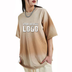 Camiseta Holgada de Algodón Grueso con Hombros Caídos para Mujer, Estilo Americano Vintage Lavado, Camisetas Extra Grandes para Mujer, MOQ Bajo - Product Image 1