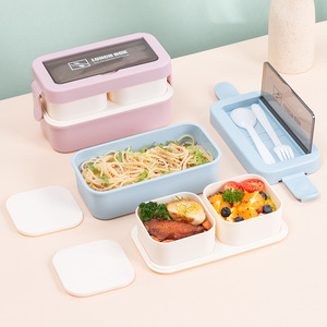 Boîte à lunch chauffante en plastique A02 grande capacité, conteneur à 2 étages avec séparateurs et ustensiles, boîte à lunch jetable - Product Image 1