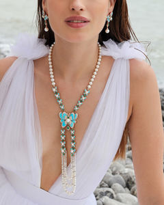 طقم الفراشة الفيروزي الجديد من ليكسين | مطلي بالذهب ومرصع بالزركون الرومانسي، أقراط وقلادة للحفلات والخطوبات والذكريات - Product Image 1