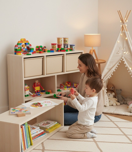 Organizzatore <span class=keywords><strong>Montessori</strong></span> in Legno a 2 Ripiani e 5 Scomparti per Giocattoli, Libreria per Asilo, Scuola Materna, Aula e Camere dei Bambini - Product Image 5