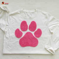 Nouveau design, vente en gros, patchs thermocollants personnalisés en chenille, motif patte de chien, DTF, effet duveteux, flocage, transfert thermique, grand format, découpés au laser, écologiques
