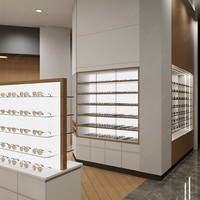 Vitrine d'exposition optique moderne Sundo avec éclairage arrière, comptoir îlot pour lunettes, fabricant d'agencements pour magasins d'opticiens
