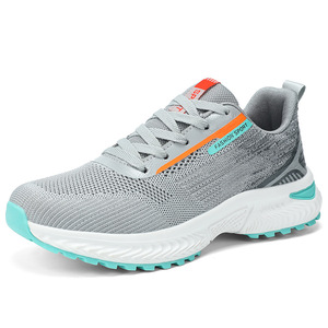 Men's White Mesh Walking <b>Shoes</b> Lace-up Round Toe Breathable Rubber Outsole EVA Midsole All Seasons Casual Sneakers - Product Image 1