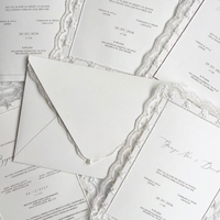 Carte d'invitation de mariage personnalisée avec bordure en dentelle, superposition transparente blanc ivoire, texte personnalisé, carte de vœux formelle
