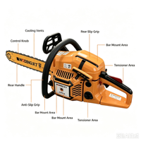 Tronçonneuse à essence 2 temps W9075 54,5 cm³ avec guide-chaîne de 18 pouces pour le défrichement forestier