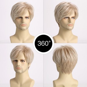 Nouvelle perruque synthétique pour hommes, style européen et américain, en fibre haute température, élégante et stylée, blond doré clair, avec <span class=keywords><strong>frange</strong></span> latérale - Product Image 3