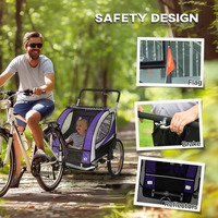 Remorque de vélo pour enfant 2-en-1 Poussette double Structure en acier inoxydable avec frein Drapeau de sécurité Harnais à 5 points OEM personnalisable