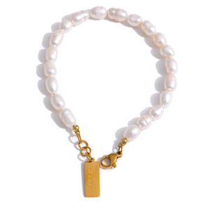 JINYOU 1104 Stylish Chain <strong>LOVE</strong> Women High Quality Jewelry Stainless Steel Luxury Natural Pearl Beaded Bracelet <strong>Bangle</strong> - Product Image 1