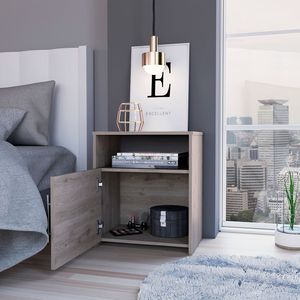 Nightstand Single Door Cabinet Metal Handle One <b>Shelf</b> Light Gray Storage Unit Bedroom Furniture - Product Image 2