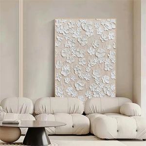 Pintura al Óleo sobre Lienzo, Arte de Pared con Flores Blancas, Arte Texturizado en 3D, Pintura Acrílica, Arte de Pared en Yeso, Decoración del Hogar - Product Image 4