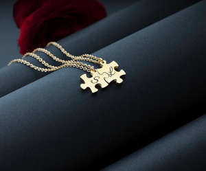 Stainless Steel <strong>Personalised</strong> Love <strong>Friendship</strong> Engravable Puzzle Pendant Necklace 18k PVD Gold BFF Couple Valentine's Day <strong>Gift</strong> - Product Image 6