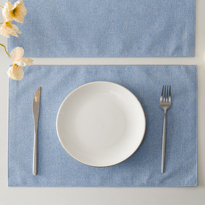 Linen Placemats Square Heat Insulating Non <b>Slip</b> Fabric Table <b>Mats</b> Solid Color Machine Washable - Product Image 2