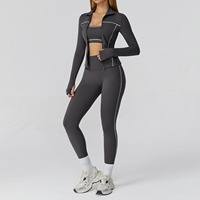 Ensemble de yoga transfrontalier à rayures contrastées, avec fermeture éclair, en Spandex/Nylon, respirant et anti-transpiration, pour le fitness, les loisirs et la course à pied