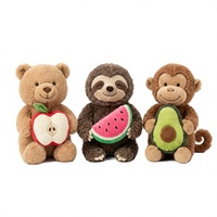 Pluche PP katoenen geborduurde fruitplakjes knuffeldier speelgoed 3-delige set beer luiaard aap zacht knuffelpop cadeau