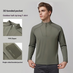 T-shirt de sport personnalisé pour homme à manches longues, pull à demi-zip, séchage rapide, respirant, pour l'extérieur, la gym, l'entraînement, la course à pied - Product Image 3