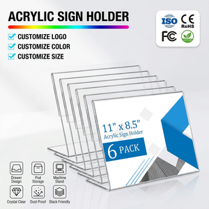 Lot <span class=keywords><strong>de</strong></span> 6 supports <span class=keywords><strong>de</strong></span> signalisation en acrylique transparents horizontaux 8,5 x 11 pouces, présentoirs inclinés pour papier, pour entreprises et magasins - Product Image 1