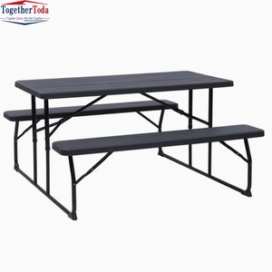 Nouvel ensemble table et banc de jardin télescopique noir de haute qualité, design 2-en-1 pour repas et loisirs en extérieur - Product Image 3