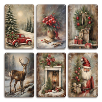 Juego de Letreros Metálicos con Temática Navideña, Decoración Retro de Pared con Santa Claus y Ciervos para el Hogar en Navidad