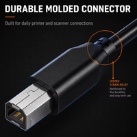 Kabel Printer USB 2.0 Tipe A ke Tipe B 0.5m Berpelindung dengan Jaket PVC Hitam Putih