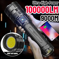 Linterna Recargable USB de Larga Distancia con Zoom, Súper Brillante, 10000-15000 Lúmenes, Impermeable, 1000W