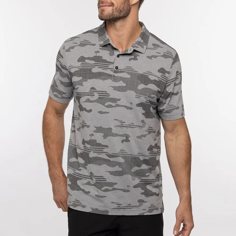 Custom Logo Camo Pattern Printed Pima Cotton Polyester High Quality Cool Dry Polo Shirts For Men