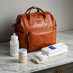 おむつバックパック断熱ジッパーポケット付きカスタムベビーアイテム整理バッグブラウンビーガンレザーミイラバッグメーカー - Product Image 2