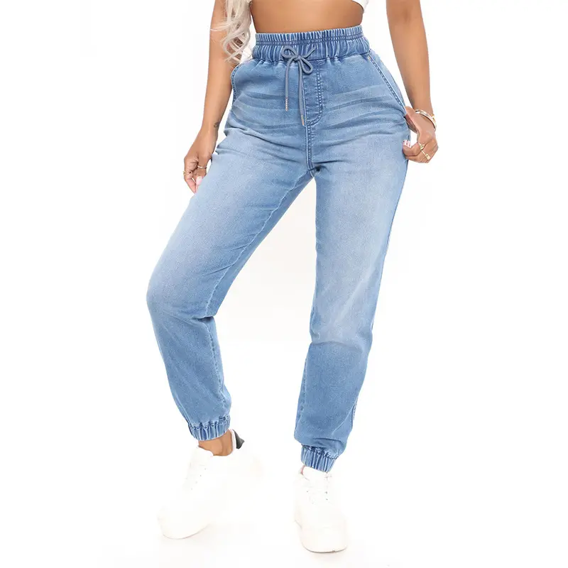 Neues beliebtes Produkt bequeme Stretch-Denim-Jeans hohe Taille mit elastischer Taille lässiger Party-Stil Gürteldekoration Patchwork-Muster