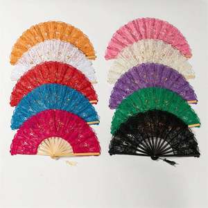 Éventail pliant personnalisé en bambou avec cadre, en tissu de dentelle blanche épaisse, portable, pour mariage, fête, occasion, festival, décoration, peinture - Product Image 3