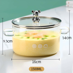 Olla de Vidrio de Borosilicato de Alta Calidad con Tapa de Acero Inoxidable, Resistente a Altas Temperaturas, Apta para Lavavajillas y Horno, Diseño de Oso Adorable, Venta al por Mayor de Fábrica - Product Image 2
