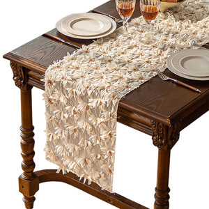 French country style <b>table</b> <b>runner</b>, chiffon three-dimensional floral embroidered tablecloth, long strip of <b>table</b> decoration, - Product Image 1