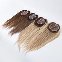 Topper capillaire pour femme 100% Cheveux Remy Européens Ombré Brun avec mèches, Base Mono Transparente
